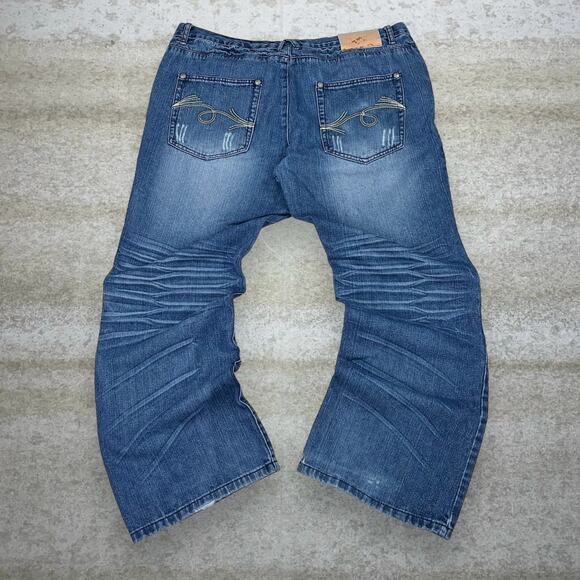 Vintage Skater Flared Leg Jeans Ceros Dark Wash Bell Bottoms Denim Rap Art Y2K